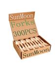 SunMoon Eco Friendly 300 Pack Disposable Wooden Forks, 16cm Long,Substitute for Plastic Forks and Bamboo Forks, Plastic Free Packaging, Disposable Forks for Parties, Camping,Wedding,Gardening