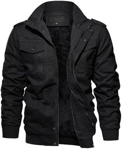 EKLENTSON Men's Winter Jacket with Multi Pockets Zip Front Thick Thermal Fleece Lined Coat Work Cargo Jacket for Men, Black, X-Large