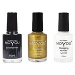 MoYou Nails Bundle of 3 Stamping Nail Polish: Black, Gold and White Colours Used to Create Beautiful Nail Art Designs