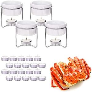 Luvan 4 Pieces Ceramic Butter Warmers with 20 Pieces Tealight Candles Set for Seafood, Fondue - Dishwasher Safe, Microwave Safe, Oven Safe