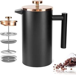 Miuly French Press Coffee Maker, 21Oz Stainless Steel French Press with 3 Level Filtration System，Double Wall Insulated French Press with 4 Filters and 1 Metal Spoon, Black