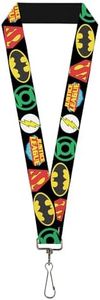 Buckle-Down Lanyard, Justice League Superhero Logos Close-Up Black/Multicolour, 22 Inch Length x 1 Inch Width