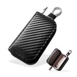 MONOJOY Faraday Pouch for Car Keys, Car Key Signal Blocker Case, Combine Faraday Bag and Faraday Box, Leather Anti Theft RFID Blocking, Remote Control faraday Case with Hook and Keyring (Black)