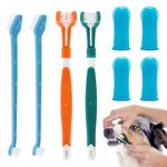 Dog Toothbrush Set, 2 Pack Triple Heads Dog Toothbrushes with 4 Pet Finger Toothbrushes, 2 Dual-Dead Toothbrush, Multi-Angle Dental Teeth Cleaning Products for Small Medium, and Large Pets