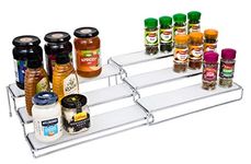 Amtido Spice Rack | Inside Kitchen Cupboard Organiser | Free Standing 3 Tier Expandable Shelves Stand | Pantry Holder for Herbs, Seasoning, Spice Jars Bottles Storage | Chrome