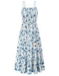 GRACE KARIN Womens Elegant Summer Floral Beach Maxi Dresses Smocked A Line Strappy Long Dress Blue Flower XL