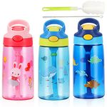 SUPPRUI Kids Water Bottles with Straw for School,480ml Water Bottle Kids,BPA-Free,Leakproof Drink Bottle for Boys & Girls(Light Blue Shark)