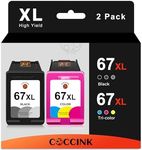 COCCINK 67XL Remanufactured Ink Cartridges for HP 67 XL for DeskJet 1255 2800e 2855e 2842e 4255e Envy 6455e 6458e 6420e 6052 6055 6055e 6058 6400e 6452e Printer hp67xl Black and Color