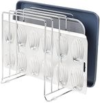 mDesign 5 Slot Pot and Pan Rack — Metal Wire Rack for Cabinets, Pantries or Kitchen Surfaces — Freestanding Pan Stand for Pans, Pots, Lids and Crockery – Silver