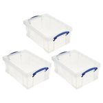 Really Useful Box Stackable 9 Liter Plastic Storage Container Bin with Snap Lid and Built-In Clip Lock Handles for Home & Office Organization (3 Pack)