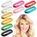 10 Pcs Sequin Headband, Glitter Sports Headband Women Elastic Non Slip Sparkly Bling Sport Head Band, WideBling Headwear Shiny Style Accessories for Women Girls