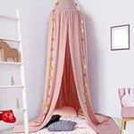 CeeKii Bed Canopy,Kids Nursery Room Decorations,Round Dome Mosquito Net,Play Tent Crib Nook for Babies Children's Bedroom DIY with Free Stars,Hight 94.5 inches (Pink)