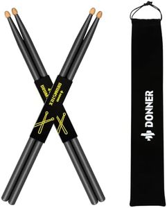 Donner Drum Sticks, 5A Drumsticks Classic Maple Wood Black Drumsticks With Storage Bag, 2 Pairs