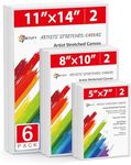 Simetufy 6 Pack Stretched Canvas for Painting 3 Sizes 5x7, 8x10, 11x14 Canvas Set Artist Framed Canvas Board, 100% Cotton Blank Canvases Oil Acrylic Watercolor Paint for Kids & Artists