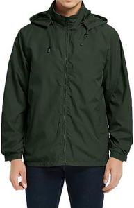 Mywu Water Wesistant Mens Rain Jacket with Mesh Lined for Hiking Travel Lightweight Raincoat Hooded Men Windbreaker Jacket Green M