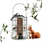 Metal Hanging Tube Bird Feeder with 4 Feeding Ports, Outdoor Hanging Easy to Fill and Clean, Delicateand Durable Caged Bird Feeder Suitable for Small Wild Birds and Sparrow