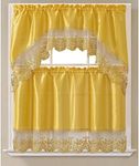 PREMIUS REMI 3-Piece Sequins Embroidery Kitchen Curtain Set with Swag Valance & Tier Set, Faux Silk Materials, Light Filtering Curtain, 30x36 Inches (Yellow)