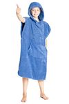 CityComfort Kids Hooded Towel Poncho, Absorbent Cotton Changing Robe for Beach (10/13 Years, Royal Blue)