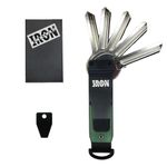 Iron Edge Key Organiser - Portable Keychain, Minimalist Heavy Duty Keyring, Pocket Smart Key Holder with Gift Box and Tool (Aluminium, Army Green)