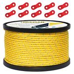 50M Reflective Cord Guy Ropes Outdoor Tent Guide Rope 100% Nylon Cord Wind Line with 10Pcs Aluminum alloy tensioners for Camping (yellow, Diameter 3 mm)