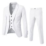 Mens Solid 3-Piece Suit One Button Slim Fit Tuxedo Blazer Dress Business Wedding Party Jacket Vest & Pants(White,X-Large)