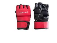 Le Buckle Martial Arts Training & Sparring Gloves for Grappling Mitts, MMA, Kickboxing, Muay Thai, Fights, Punching Bag (Red & Black, PU Leather)