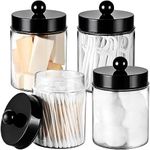 Amolliar Apothecary Jars Bathroom Vanity Storage Organizer Set -Countertop Canister Plastic Acrylic Jar - Farmhouse Decor Qtip Holder for Cotton Swabs,Makeup Sponges,Flossers ,Paper Clips-Black (4)