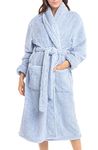 Alexander Del Rossa Women's Plush Fleece Robe, Warm Shaggy Bathrobe, Small-Medium Light Blue with Jacquard (A0302CJLMD)