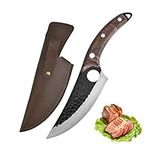 Fubinaty Chef's Knife Handmade Forged Kitchen Knives 6'' High Carbon Steel Cooking Knife with Leather Sheath and Full Tang Rosewood Handle