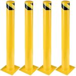 PioneerWorks Safety Bollard 4 Packs,36 Inch Height Bollard Post, 4.5 Inch Diameter, Yellow Safety Steel Bollard Post with 16 Anchor Bolts, for Traffic Control, Driveway Barrier, Parking Pole