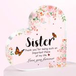 Gifts for Sister with Gift Box, Enlarged Sister Birthday Gifts, Touching Sayings Engraved Sister Gifts from Sister for Birthday Christmas, Thickened Acrylic Plaque 5.1x5.1x0.6 inch