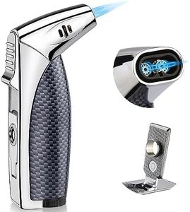 Kantion Torch Lighter Double Jet Flame, Refillable Butane Torch Cool Lighter Windproof Lighter with Punch for Men Women with Gift Box(Black Blue, Without Gas)
