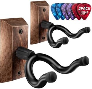 ClefArc Guitar Wall Mount 2 Pack, Black Walnut Guitar Wall Hangers, Guitar Picks, Pick Holder, Guitar Accessories, U-Shape Hardwood Guitar Hanger, Gifts for Guitarists, with 6 Assorted Guitar Picks