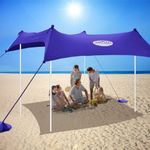 UMARDOO Family Beach Tent Canopy Sun Shade Portable 7×7FT, Compact Wind Resistance Beach Sun Shelter Easy Setup with Packable Carry Bag for Outdoor Travel UPF 50+ (Purple)