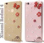 DORRON iAccessories Glitter Bling Butterfly Girls Soft TPU Mobile Phone Back Cover Case for Mi Xiaomi Redmi 4 Gold