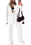 PRETTYGARDEN Women's Fall 2 Piece Blazer Outfits Business Casual Oversized Jacket Wide Leg Work Pants Dressy Suit Set (White,Small)