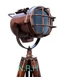 Nautical Handmade Copper Floor Lamp with Wooden Tripod Portable Office Lighting Decor Marine Low Floor Lamp Searchlight Home Decor