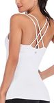 RUNNING GIRL Yoga Tank Tops for Women Built in Shelf Bra B/C Cups Strappy Back Activewear Workout Compression Tops, C-White, Medium