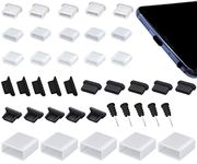 40 Pcs 8 Types Silicone Anti Dust Cover Plugs + Charging Port Protector Cover Cap + Plastic Cable Port Dust Stopper Compatible with Apple Micro USB Type-C, Earphone Plug Jack Cap for USB A Female Male