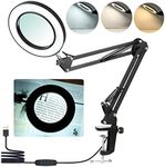 Magnifying Lamp with Clamp,8X Magnifier Lamps 3 Colors & 10 Brightness Dimmable Magnifying Glass Led Lamp, 19 Inch Adjustable Swivel Arm Lamp Craft Light