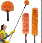 20 Ft+ High Reach Duster Kit with 3-13 ft Detachable Pole//High Ceiling Chenille Duster, Microfiber Duster, Fan Duster, Cobweb Duster & Cleaning Tool for Home Indoor & Outdoor