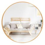 JAMBALAY 18 Inch Round Bathroom Vanity Mirror, 45cm Golden Metal Frame Circle Mirror, HD Bathroom Mirror, Round Mirror for Wall Decor, Entryways, Living Room, Washrooms, Shatterproof Glass