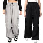 1stLov Women's Cargo Pants with Pockets for Hiking, Camping, Travelling, Outdoor Activities, Drawstring Waist, Solid Colour (in, Numeric, 30, Regular, Black - Grey)