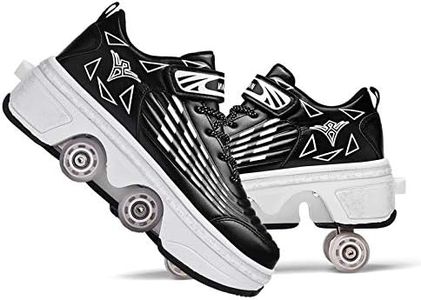 Roller Skating Roller Skates Shoes 2 in1 Multifunctional Deformed Shoes Retractable Skateboarding Rollerblades for Unisex Beginners Gift,Black-EU42