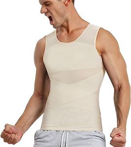 TAILONG Men's Compression Shirt for Body Shaper Slimming Vest Tight Tummy Underwear Tank Top Beige