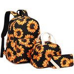 Sunflower Girls School Backpack for Kids Teens, Elementary Middle School Backpacks Bookbag Set with Lunch Bag Pencil Case