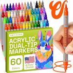 ARTISTRO Dual Tip Acrylic Paint Markers - Easy for All Ages & Levels Acrylic Paint Pens for Fabric, Rocks, Paper, Wood, Canvas, Glass, DIY (Dual Tip Brush + Fine, 60)