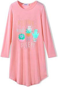 Arshiner Girls Nightgowns Long Sleeve Print Pajamas Nightdress for Kids Soft Sleep Wear Nighties(Watermelon Red/Potted Cat, 5-6Y