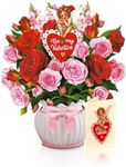 Freshcut Paper Pop Up Cards, Cupid's Valentine, 12 Inch Life Sized Forever Flower Bouquet 3D Popup Greeting Cards, Valentine's Day, Anniversary Card, Note Card & Envelope