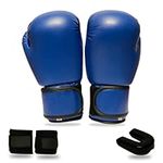 Pack of 3 - boxing gloves, mouth guard and hand tape, adult boxing gloves, pro training adult 16 oz boxing gloves men, boxing set ( mouthguard, boxing gloves and handwrap ) (black) (Blue)